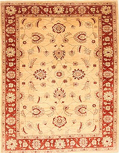 Pakistani Pishavar Beige Rectangle 7x9 ft Wool Carpet 21883