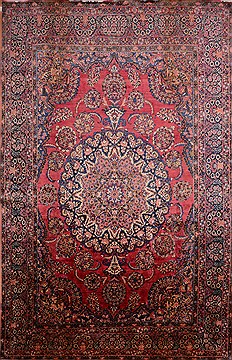 Persian Yazd Red Rectangle 11x16 ft Wool Carpet 21921