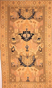 Romania Kilim Yellow Rectangle 11x16 ft Wool Carpet 21955