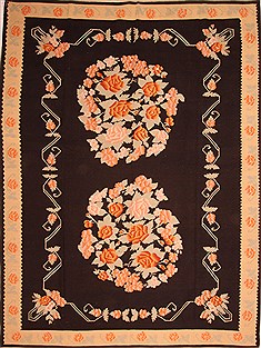 Romania Kilim Black Rectangle 10x13 ft Wool Carpet 21964
