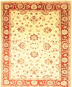Pakistani Pishavar Beige Rectangle 8x10 ft Wool Carpet 22008