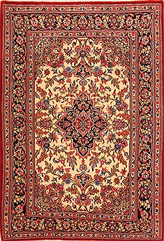 Qum Red Hand Knotted 3'7" X 5'2"  Area Rug 100-22264