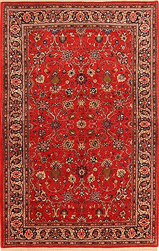 Persian Sarouk Red Rectangle 5x7 ft Wool Carpet 22486