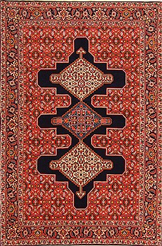 Sanandaj Red Hand Knotted 5'5" X 7'4"  Area Rug 100-22501