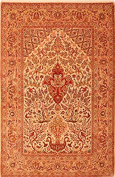 Isfahan Beige Hand Knotted 5'2" X 7'8"  Area Rug 100-22505