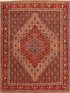 Persian Sanandaj Red Rectangle 5x7 ft Wool Carpet 22522