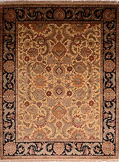 Indian Jaipur Beige Rectangle 9x12 ft Wool Carpet 22960