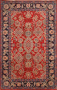 Yazd Red Hand Knotted 6'4" X 9'11"  Area Rug 100-23184