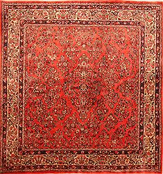 Sarouk Red Square Hand Knotted 7'0" X 7'2"  Area Rug 100-23481