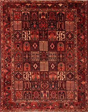 Persian Bakhtiar Red Rectangle 10x13 ft Wool Carpet 23787