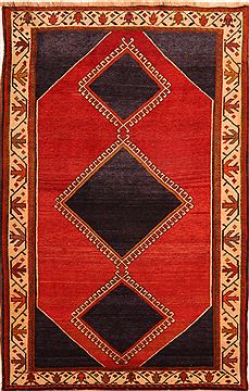 Gabbeh Red Hand Knotted 4'5" X 6'10"  Area Rug 100-24351