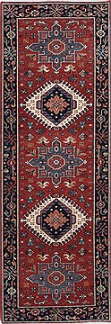 Indian Karajeh Red Runner 6 ft and Smaller Wool Carpet 24723