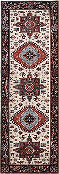 Indian Karajeh Beige Runner 6 ft and Smaller Wool Carpet 24757