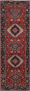 Indian Karajeh Red Runner 6 ft and Smaller Wool Carpet 24771