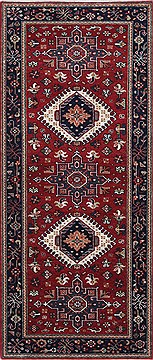 Indian Karajeh Red Runner 6 ft and Smaller Wool Carpet 24805