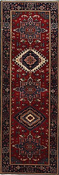 Indian Karajeh Red Runner 6 ft and Smaller Wool Carpet 24832