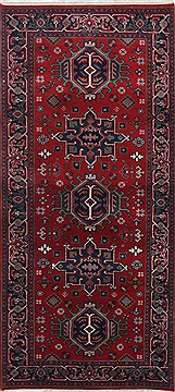 Indian Karajeh Red Runner 6 ft and Smaller Wool Carpet 24843