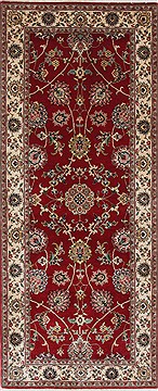 Indian Kashan Beige Runner 6 ft and Smaller Wool Carpet 25906