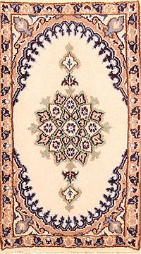 Persian Nain White Rectangle 1x2 ft Wool Carpet 26334