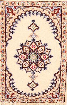 Persian Nain White Rectangle 1x2 ft Wool Carpet 26354
