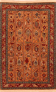 Turkish Shiraz Orange Rectangle 3x5 ft Wool Carpet 26791