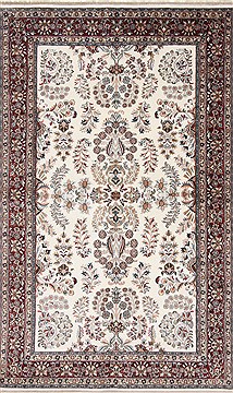 Indian Isfahan White Rectangle 5x8 ft Wool Carpet 26864