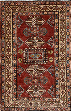 Pakistani Kazak Red Rectangle 4x6 ft Wool Carpet 27295