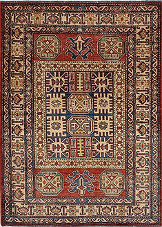 Pakistani Kazak Red Rectangle 4x6 ft Wool Carpet 27309