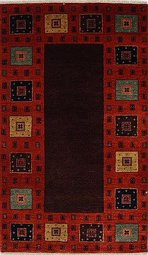 Indian Gabbeh Brown Rectangle 3x5 ft Wool Carpet 27670