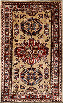 Pakistani Kazak Beige Rectangle 3x5 ft Wool Carpet 27682