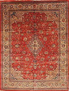 Persian Sarouk Beige Rectangle 10x13 ft Wool Carpet 27987