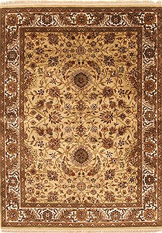 Indian Jaipur Yellow Rectangle 5x7 ft Wool Carpet 28251
