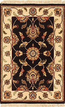Indian Jaipur Black Rectangle 2x3 ft Wool Carpet 28341
