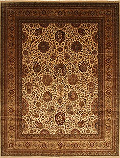 Indian Kashan Beige Rectangle 12x15 ft Wool Carpet 28545