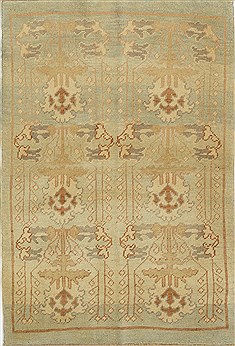 Turkish Oushak Green Rectangle 4x6 ft Wool Carpet 28835