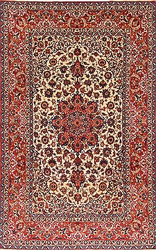Isfahan Beige Hand Knotted 6'10" X 10'9"  Area Rug 254-29135