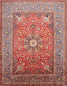 Persian Isfahan Red Rectangle 10x13 ft Wool Carpet 29195