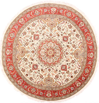Persian Tabriz Beige Round 9 ft and Larger Wool Carpet 29495