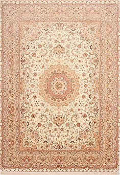 Persian Tabriz Beige Rectangle 8x10 ft Wool Carpet 29591