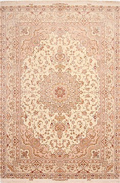 Tabriz Beige Hand Knotted 8'2" X 12'3"  Area Rug 254-29607