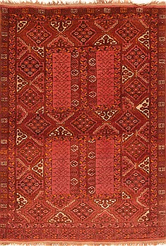 Afghan Kunduz Red Rectangle 4x6 ft Wool Carpet 29823