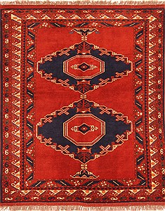 Afghan Yamouth Red Square 5 to 6 ft Wool Carpet 29889