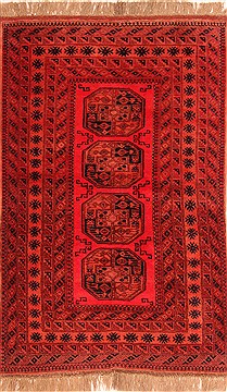 Turkman Red Hand Knotted 4'5" X 6'10"  Area Rug 100-30245