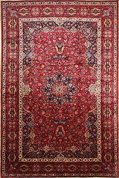 Persian Mashad Red Rectangle 12x18 ft Wool Carpet 30404