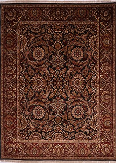 Indian Jaipur Black Rectangle 9x12 ft Wool Carpet 30615