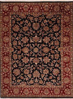 Indian Jaipur Black Rectangle 9x12 ft Wool Carpet 30820