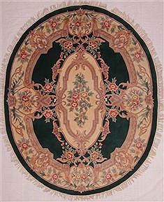 Chinese Aubusson Green Oval 8x11 ft and Larger Wool Carpet 30828