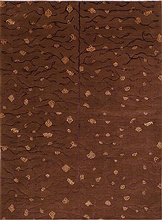 Indian Indo-Tibetan Brown Rectangle 9x12 ft Wool Carpet 30851