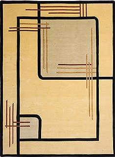 Indian Indo-Tibetan Yellow Rectangle 9x12 ft Wool Carpet 30855
