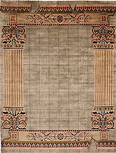 Indian Indo-Tibetan Grey Rectangle 9x12 ft Wool Carpet 30870